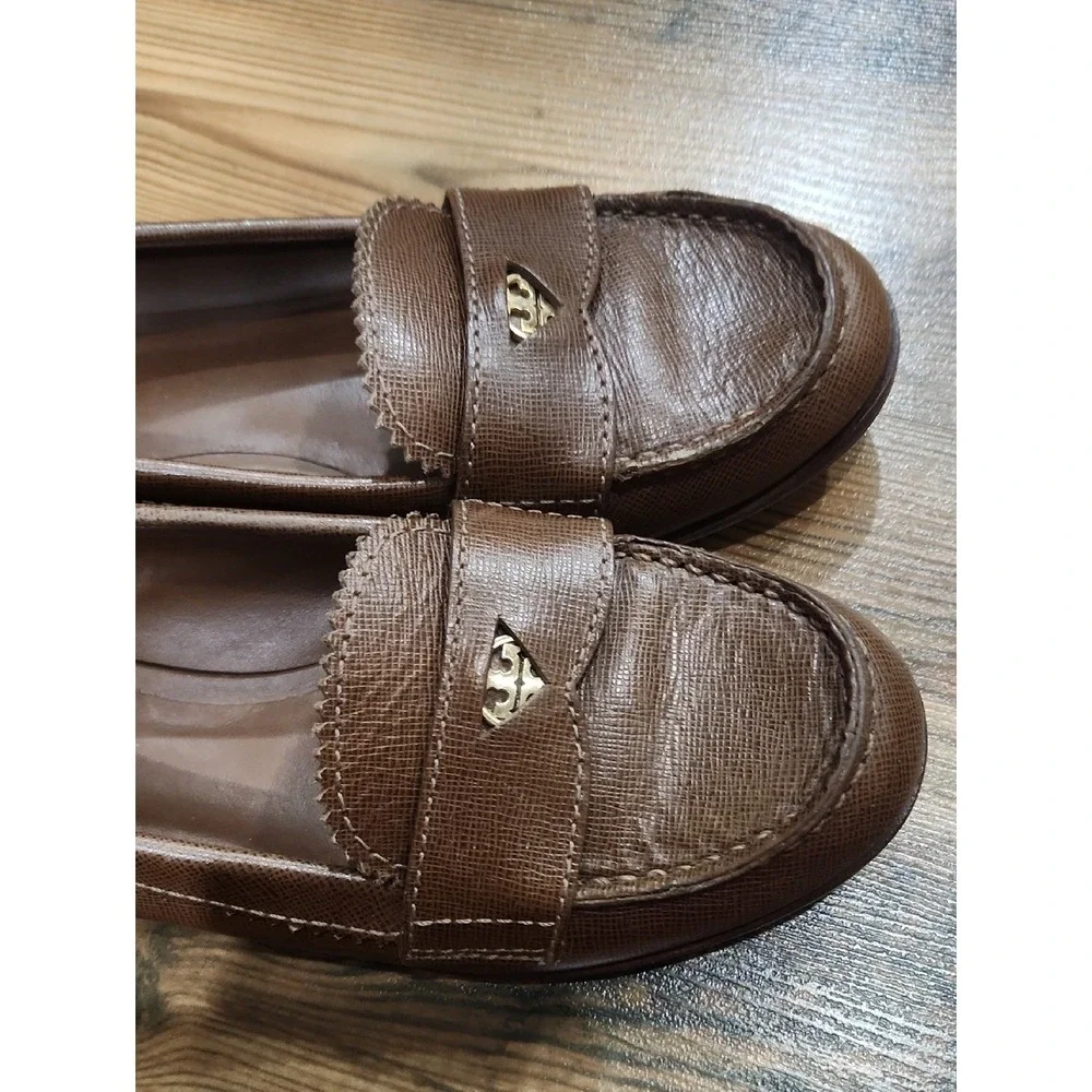 Tory Burch Preppy Brown Gold Leather‎ Penny Loafer Academia Scandi Poetcore 7.5